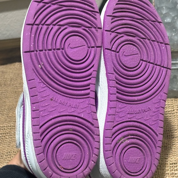 Nike Court Borough Mid 2 "Pure Platinum/Purple/White" Toddler Girl size 9 - Picture 4 of 6